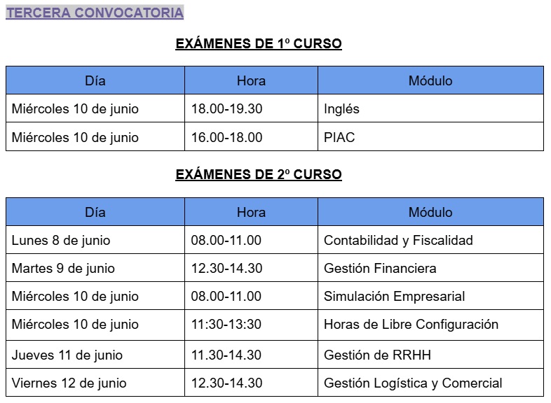 Exámenestercera convocatoria